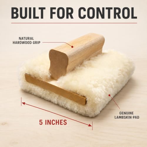 5'' Genuine Lambskin Hand Stainer Block & Pad – Premium Staining Applicator for Wood, Polyurethane, & Faux Finishes – Professional-Grade, Smooth & Even Coverage (1)