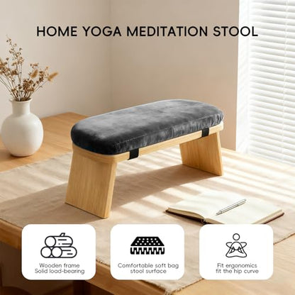 Natural Beech Wood Yoga Bench, Ergonomic Design for Kneeling, Meditation, Pilates, FSC Certified (Gray) - color: Grey