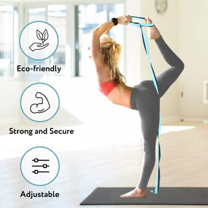 California Yoga Strap | Yoga Belt with Safe Adjustable D-Ring Buckle for Pilates | Stretching Strap | Exercise Bands | Physical Therapy | Improves Sitting Posture - color: Blue-10ft