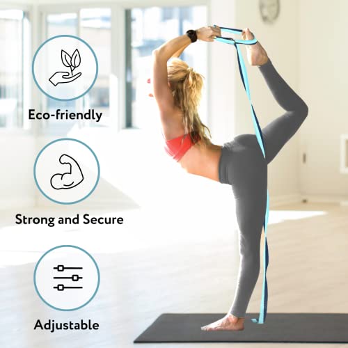 California Yoga Strap | Yoga Belt with Safe Adjustable D-Ring Buckle for Pilates | Stretching Strap | Exercise Bands | Physical Therapy | Improves Sitting Posture - color: Blue-10ft