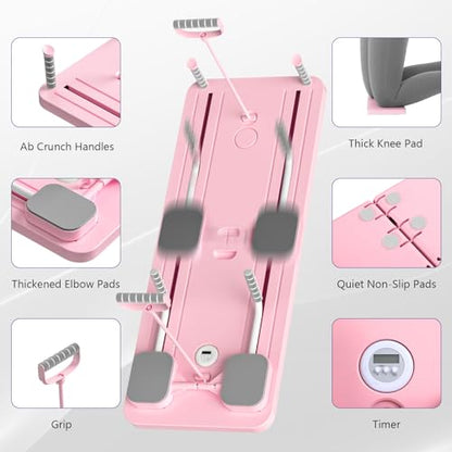 JANUA Pilates Board - Pilates Reformer Set, Multi-Purpose Foldable Pilates Reformer Board for Home, 5 in 1 Pilates Sliding Board - color: Pink