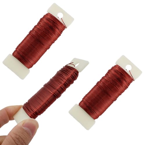 HAHIYO 22Gauge Red Color Metal Floral Wire - 3 Rolls, 115 Yards (345 Feet) - Flexible Paddle Wire for Craft, Christmas Wreath, Flower Arrangement, Bouquet Wrapping, Wedding, DIY - color: Red, size: 22Gauge-3P/115Yards