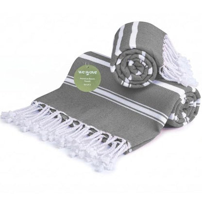 WeWove Turkish Peshtemal Beach Towels Large 39x70 Inch Set of 2-100% Cotton Soft Quick-Drying Absorbent Washable - Versatile for Beach Pool Spa Picnic Travel or Bath Use - Turkish Towels Grey - color: Grey