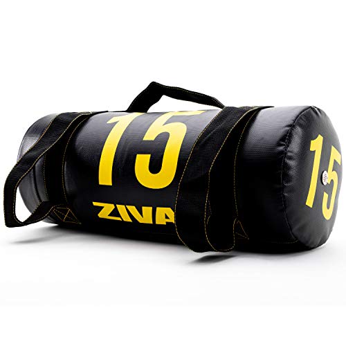 ZIVA Power Sandbag – Pre-Weighted Training Bag with Multiple Handles for Full-Body Strength & Conditioning – Heavy-Duty, No-Fill Needed (10–50 lb) - color: Black+Yellow, size: 15 lb - no grip