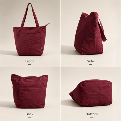 Barsine Tote Bag for Women Unisex Lightweight Nylon Totes Purses and Handbags Large Casual Shoulder Hobo for Travel Gym - color: Red
