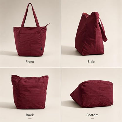 Barsine Tote Bag for Women Unisex Lightweight Nylon Totes Purses and Handbags Large Casual Shoulder Hobo for Travel Gym - color: Red