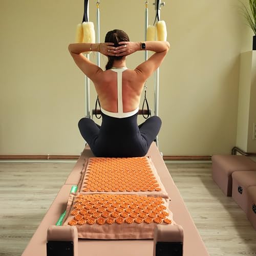 Pranamat Acupressure Large Mat and Pillow Set, Premium Acupressure Therapy for Pain Relief and Relaxation, Handcrafted in Europe with Sustainable and Natural Materials (Caramel Mousse) - color: Caramel Mousse