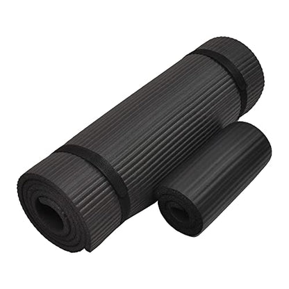 Fitvids All Purpose 1/2-Inch Extra Thick High Density Anti-Tear Exercise Yoga Mat and Knee Pad with Carrying Strap, Multiple Colors - color: Black
