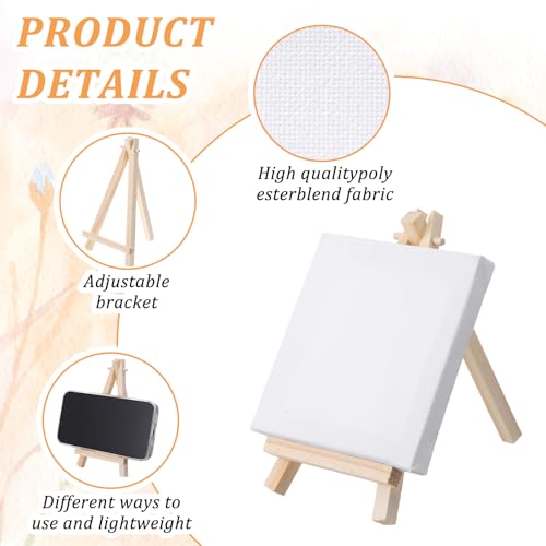 32 Pcs Mini Canvas and Easel Set, 4 x 4 Inch Canvas Panels with 6 Inch Wooden Easels, Art Canvases Painting Kit for Oil Acrylic Painting, Home Decor, Party Favors, Gifts