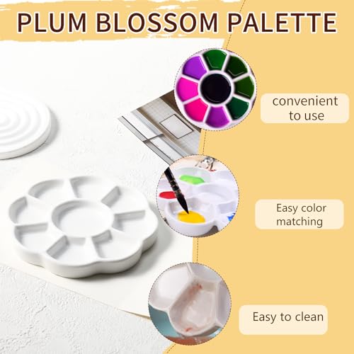 5" Porcelain Watercolor Palette - Plum Blossom Ceramic Artist Paint Palette with Mixing Tray for Painting and Craft Projects - color: Small White