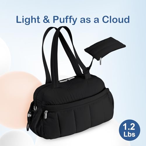TOPDesign Travel Duffel Bag for Women, Puffer Gym Bag Sports Tote with Wet Pocket, Carry On Weekender with Luggage Sleeve (Black) - color: Black