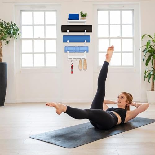 LSK 요가 매트 홀더 벽 마운트, 4단 요가 매트 보관, 화이트 - color: 화이트.