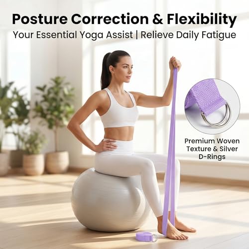Yoga Straps For Stretching, 6ft Durable Cotton Stretching Bands with Adjustable Metal D-Ring Yoga Belt for Physical Therapy Pilates Flexibility Training and Daily Hamstring Stretch Strap