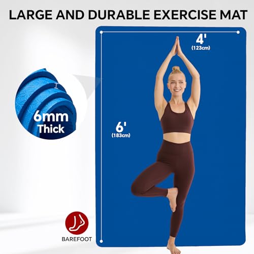 Stepwaver Extra Large Yoga Mat 6'x4'(1/3" & 1/4" Thick), Non-Slip, Ultra Durable, Wide Workout Mat, Wide Exercise Mats for Home Workouts, Yoga, Pilates, Stretching (Barefoot Exercise) - color: Blue, size: 72" x 48" x 0.24"