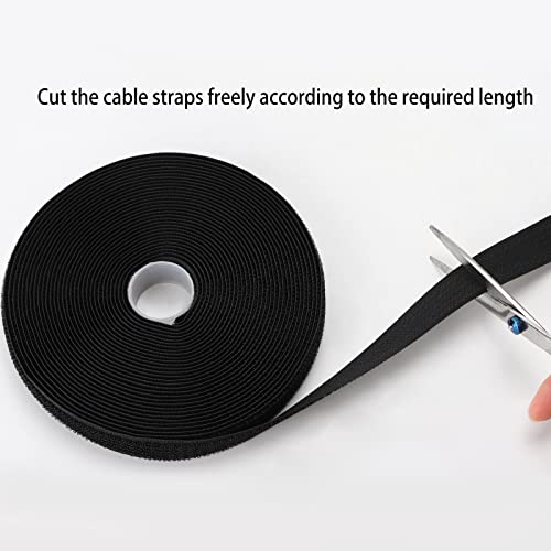 65 Ft x 3/4 Inch Hook and Loop Straps with 100 Metal Buckles, Nylon Fastening Cable Ties Adjustable Cinch Strap, Cut-to-Length, Black