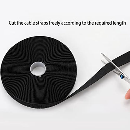 65 Ft x 3/4 Inch Hook and Loop Straps with 100 Metal Buckles, Nylon Fastening Cable Ties Adjustable Cinch Strap, Cut-to-Length, Black