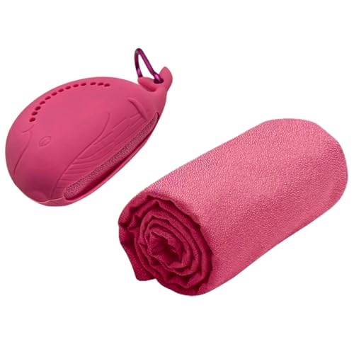 FANCAME Quick Dry Towel with Whale Silicone Sleeve Microfiber Sports Travel Towel Soft Breathable Cooling Towel Absorbent Compact Beach Towels,Suitable for Gym,Camping and Yoga (Rose, 11‘’x 31‘’) - color: Rose, size: 11‘’x 31‘’