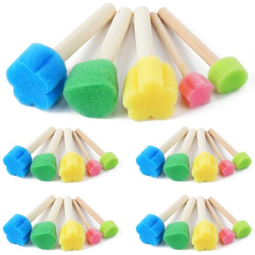 20 Pcs Star Sponge for Painting,Pattern: Flower,Circle,Star | Wood Handle Round Sponge Paint Sponges for Kids and Art Class Creative Textures