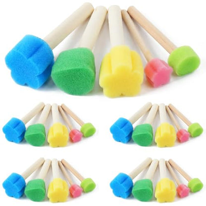 20 Pcs Star Sponge for Painting,Pattern: Flower,Circle,Star | Wood Handle Round Sponge Paint Sponges for Kids and Art Class Creative Textures