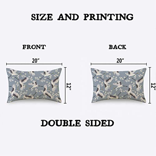 TKS MITLAN Crane Throw Pillow Case Cushion Cover Flying Bird Flower Blue White Linen Couch Bed Sofa Car Waist Cushion Cover 12 x 20 inch - color: Crane, size: 20" x 12" (Pack of 1)