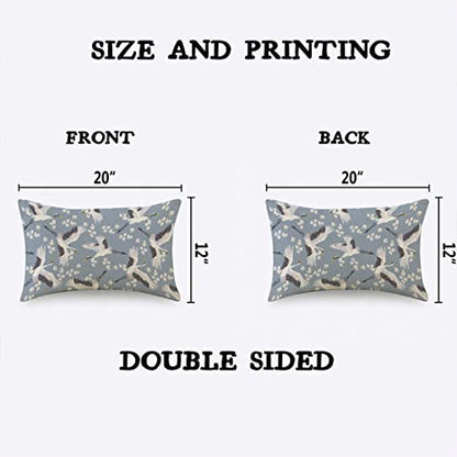 TKS MITLAN Crane Throw Pillow Case Cushion Cover Flying Bird Flower Blue White Linen Couch Bed Sofa Car Waist Cushion Cover 12 x 20 inch - color: Crane, size: 20" x 12" (Pack of 1)