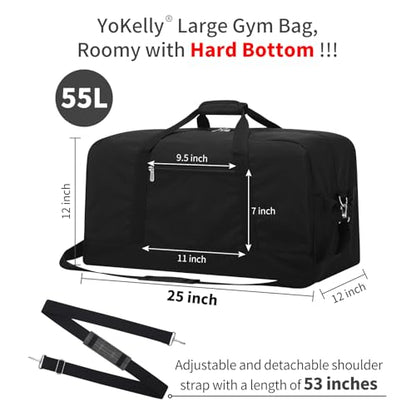 55L Large Duffle Bag for Men Travel - 25 inch Weekender Duffel Bag with Hard Bottom - Black - color: Black