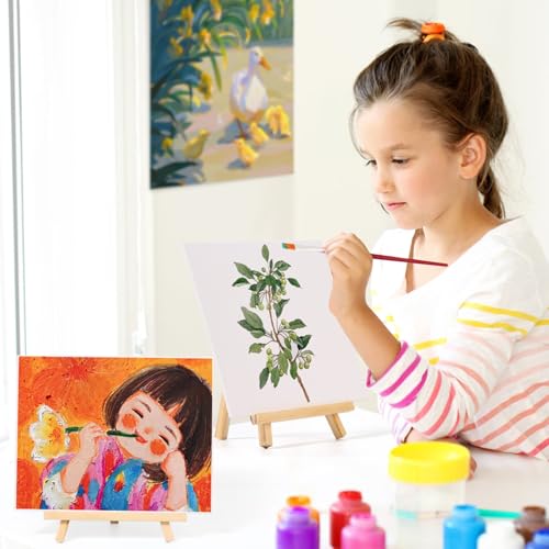 Canvas Boards with Easel for Painting 6 Pack 8 x 10 Inch Small Canvases Panels with Pine Easels Beginner PaintingKit for Acrylic Oil Watercolor Crafts Sip and Paint Art Party - style: Canvas and Easel 12