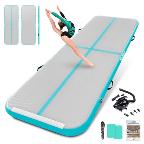 SUDOO Gymnastics Air Mat 10ft/13ft/16ft Inflatable Air Tumble Track Mat 4" Thick Tumbling Mat With Pump or No Pump for Training Tumble Yoga Cheerleading Parkour Beach Water Activities Home Use - color: Green, size: 13ft*3.3ft*4in (4*1*0.1m)