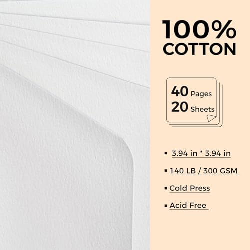 Watercolor Journal - 100% Cotton Cold Press Paper | 20 Sheets 40 Pages | 300GSM (140lb) | PU Leather Cover Watercolor Sketch Books for Artists Painting,Mixed Media 3.9in x 3.9in - color: Brown, size: 3.9 x 3.9 in