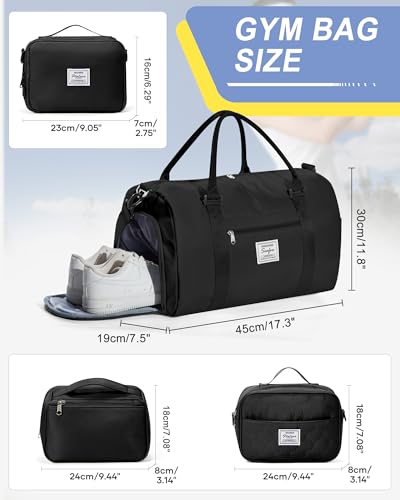 Gym Bag Womens Mens with Shoes Compartment Travel Duffel Bag for Women for Plane Sport Gym Tote Bags Swimming Yoga Weekend Overnight Carry on Bag Hospital Holdalls 4Pcs Set Black - color: P1-Black
