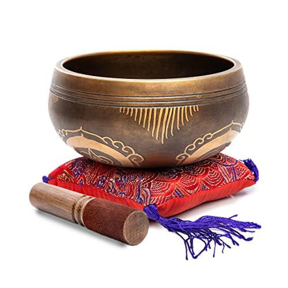 Tibetan Singing Bowl Set - Easy To Play Authentic Handcrafted For Meditation Sound Chakra Yoga Healing 4 Inches By Himalayan Bazaar (Brown and Maroon) - color: Brown - Maroon