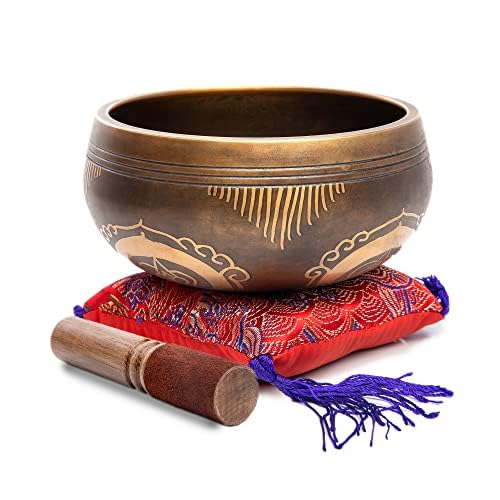 Tibetan Singing Bowl Set - Easy To Play Authentic Handcrafted For Meditation Sound Chakra Yoga Healing 4 Inches By Himalayan Bazaar (Brown and Maroon) - color: Brown - Maroon