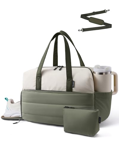 LOVEVOOK Small Gym Bag for Women with Tumbler Holder & Shoe Compartment - color: Green White, size: Small-17"