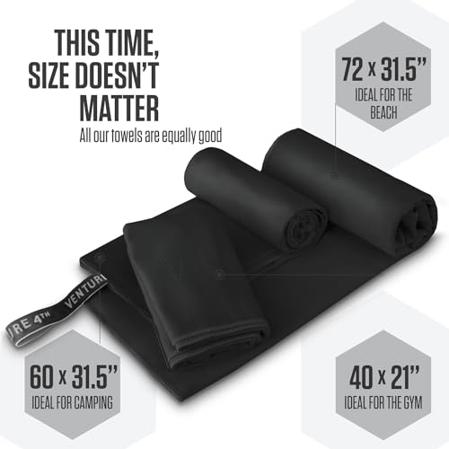 VENTURE 4TH Quick Dry Microfiber Towel for Camping & Gym - Black Medium - color: Black, size: 40.00" x 21.00"