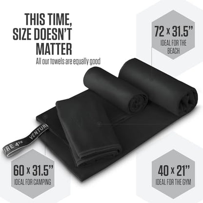 VENTURE 4TH Quick Dry Microfiber Towel for Camping & Gym - Black Medium - color: Black, size: 40.00" x 21.00"