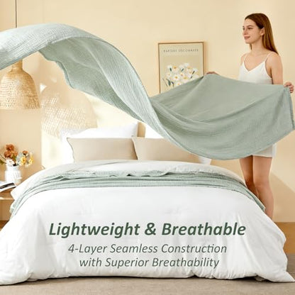 EMME Cotton Muslin Large Throw Blanket Couch Breathable Gauze Soft Lightweight Bed Blankets Adults (Heather Sage Green, 50"x70") - color: 09 - Sage Green, size: Large Throw (50" X 70")
