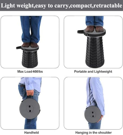 Fishboy Upgraded Collapsible Stool, 400lbs Max Weight, Lightweight But Sturdy, Portable Retractable Folding Telescoping Foldable Camping Stool for Adults Outdoor Fishing Hiking Gardening Travel BBQ - color: Grey