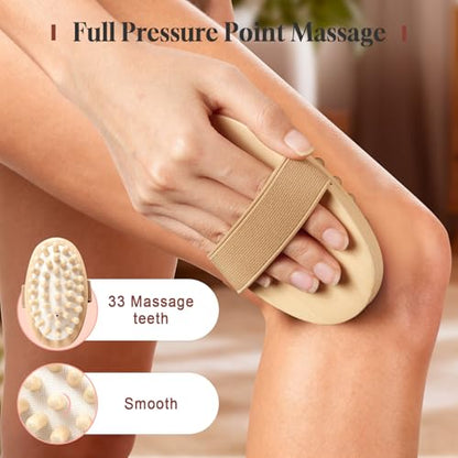 2 Pcs Meridian Brush, Wood Therapy Massage Tools with Essential Oil | Handheld Natural Meridian Massage Brush for Belly Fat Cellulite Massage Tool for Legs Arms Back Office Workers Stress Relieve - color: Beige