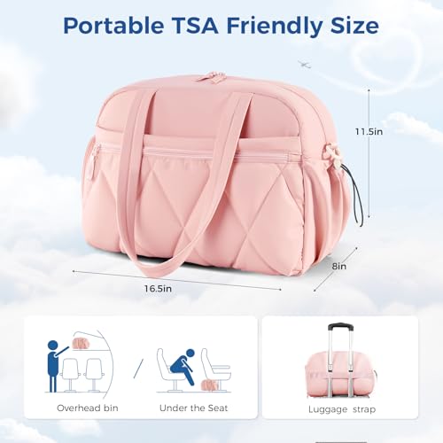 Women's Duffle Gym Bag, Carry-On Shoe Compartment for Weekender Overnight - color: Pink, size: Medium