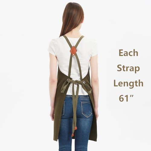 AFUN Chef Aprons for Women Men with Oversized Pockets, 12-Ounce Cotton Canvas Cross Back Water Repellent Apron (Grey Green) - color: Grey Green