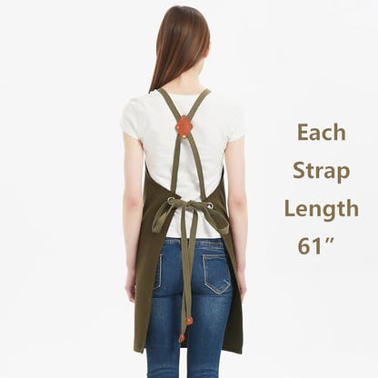 AFUN Chef Aprons for Women Men with Oversized Pockets, 12-Ounce Cotton Canvas Cross Back Water Repellent Apron (Grey Green) - color: Grey Green