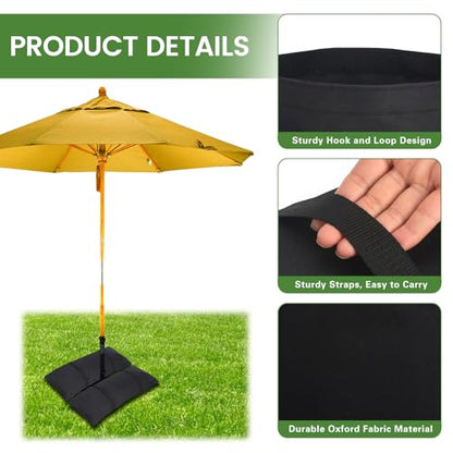 Umbrella Base Weights Sand Bags, 2 x 55LBS Fillable Sandbags for Outdoor Umbrella Stands, Cantilever Umbrellas, Trampolines, Patio Furniture, Garden Backyard Poolside Accessories Black (Without Sand)