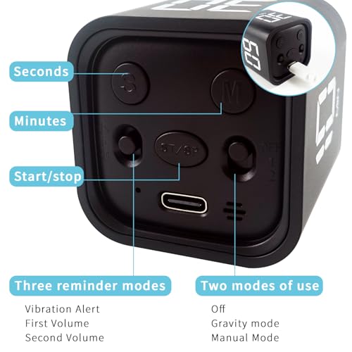Qumox Pomodoro Timer, Cube Productivity Timer with Adjustable Sound and Vibration Alert, Ideal for Work, Office, ADHD, Study, and Tasks - 5/10/30/60 Minutes & Custom Countdown - Black - color: Black