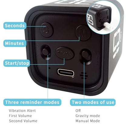Qumox Pomodoro Timer, Cube Productivity Timer with Adjustable Sound and Vibration Alert, Ideal for Work, Office, ADHD, Study, and Tasks - 5/10/30/60 Minutes & Custom Countdown - Black - color: Black