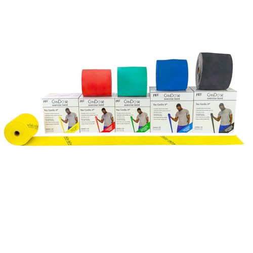 CanDo 1215803 Low Powder Exercise Band Roll, Tan, Yellow, Red, Green, Blue, Black, Silver, Gold, 50yds Length, 5pcs - color: 5 Piece Set, size: 50 yard roll