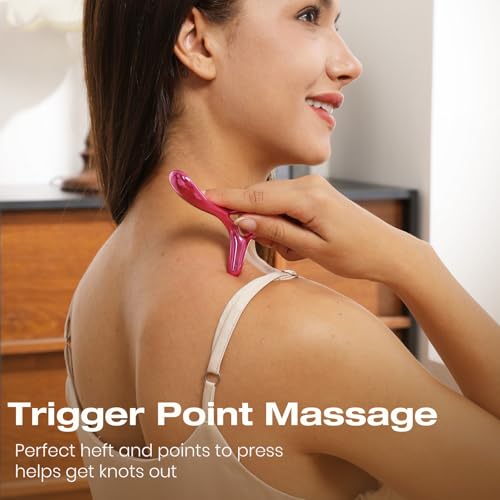 lifechill Trigger Point Massage Tool for Pain Relief Deep Tissue, Gua Sha & Muscle Scraper Tool for Full Body, Thumb Saver Acupressure Tool Relieve Muscle Knots (Rose Red) - color: Rose Red
