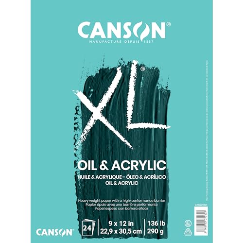 Canson XL Series Oil & Acrylic Paper Pad, 9" x 12", 24 Sheets/Pad | Canvas-Like Feel, 136 lb. (290gsm), Tape Bound, Acid Free and Bleed Proof - size: 9"X12"