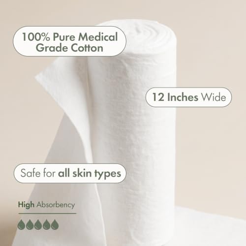 Intrinsics 100% Pure Cotton Roll (1lb) – 12” Wide 100% Cotton Coil | Premium Esthetician Supplies for Facials, Waxing & Skincare | High Absorbency and Hypoallergenic