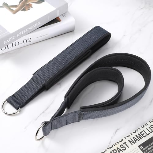 TOBWOLF 2PCS Pilates Straps for Reformer, Double Loop D Ring Foot Hand - color: Dark Grey - Scuba Fabric