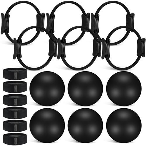 Seenelling 18 Pcs Pilates Ring and Ball Bulk Home Pilate Kit - color: Black